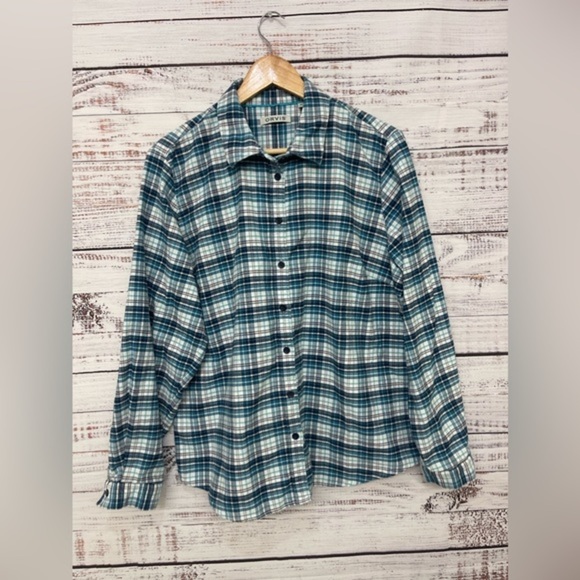 Orvis Flannel Shirt Mens XL Long Sleeve Blue Cotton Plaid‎ Button Up - Picture 1 of 8